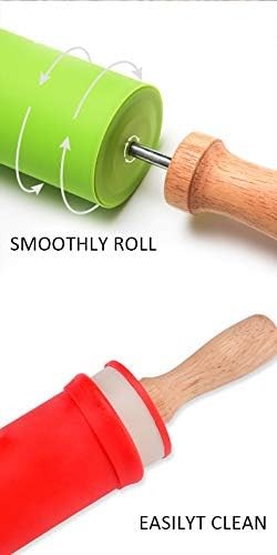 15-inch Silicone Rolling Pin Baking Non-stick Surface & Comfortable Wood Handles gallery