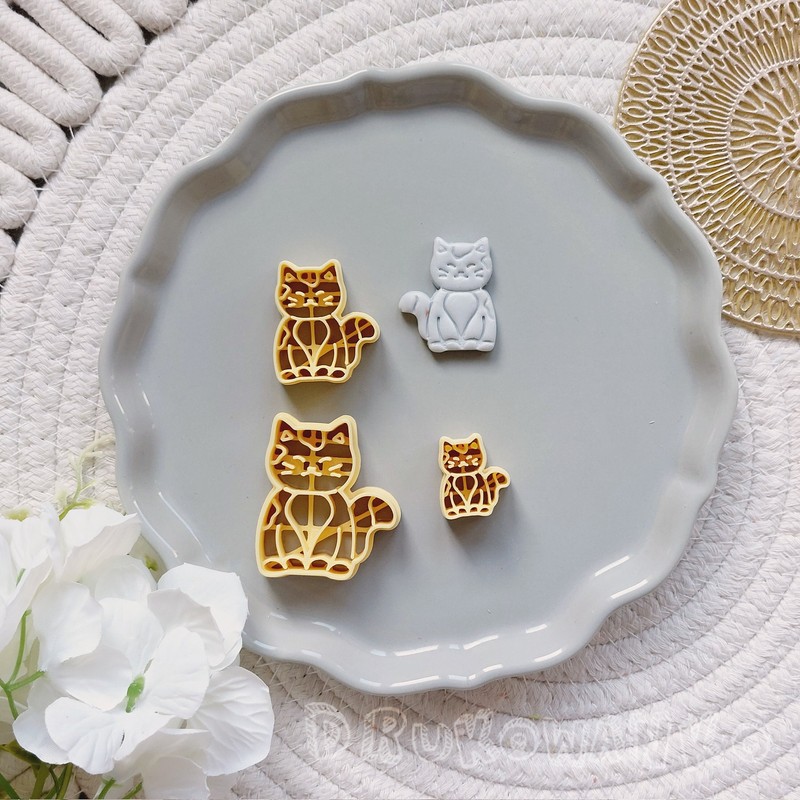 Sitting Cat Animal Forest Pet Family Polymer Clay Cutter For Earring Jewelry