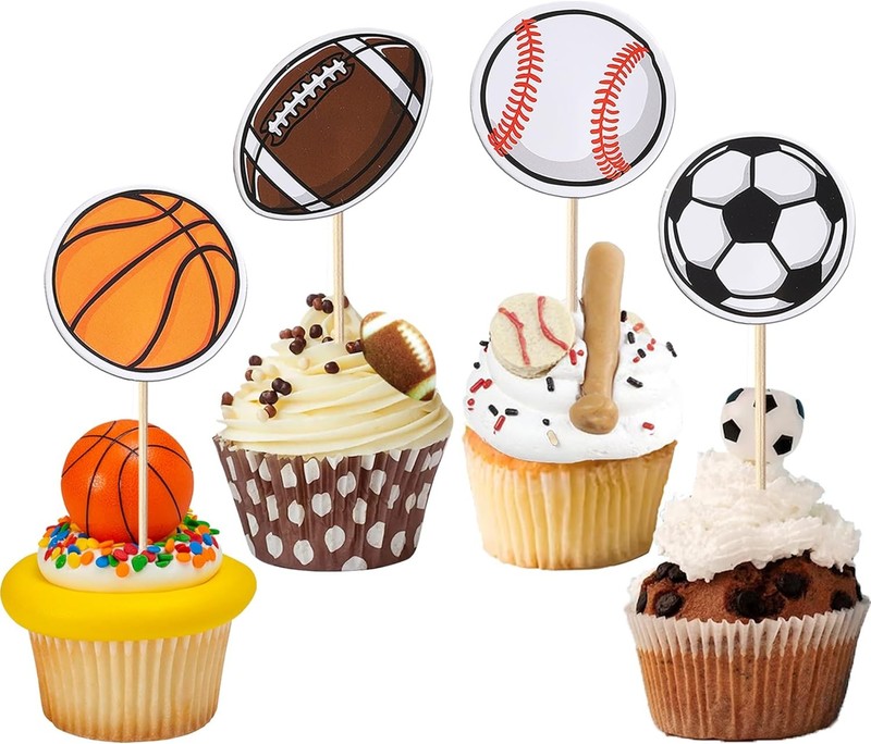 40 Pack Sports Cupcake Toppers Basketball Cupcake Toothpicks Soccer Ball