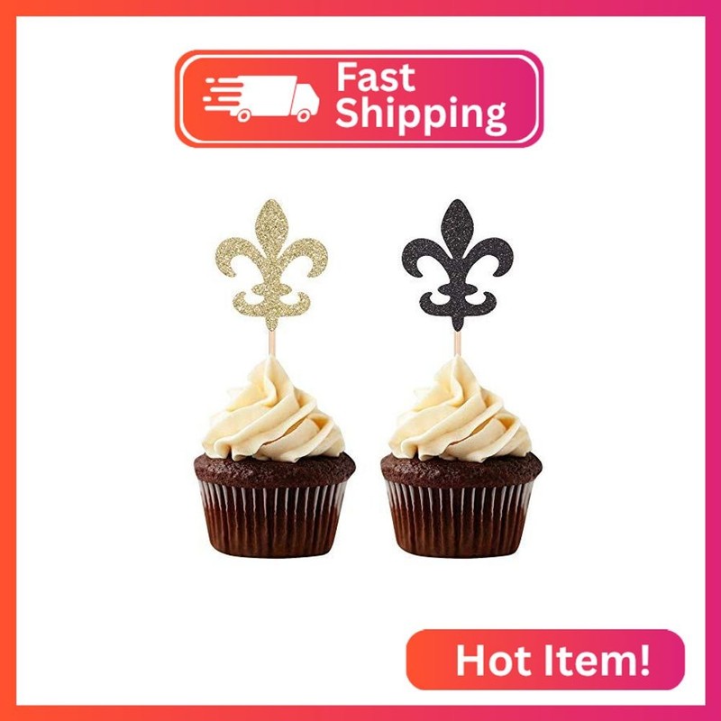 Black and Gold Fleur De Lis Cupcake Toppers French Party Birthday Picks Decorati