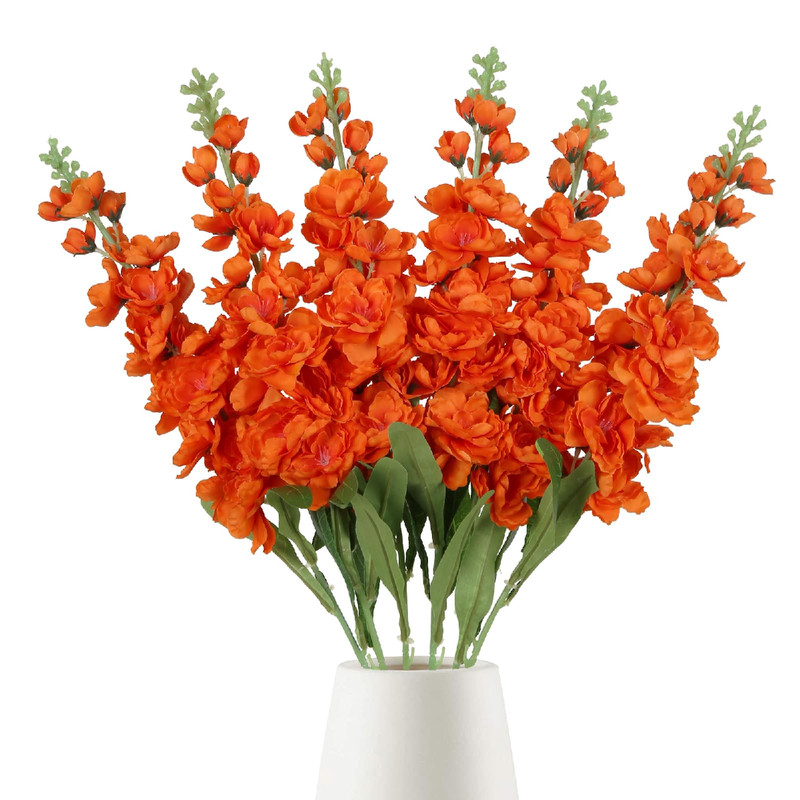Ipopu 6Pcs Orange Delphinium Artificial Flowers 36.22In Silk Flowers Snapdragon