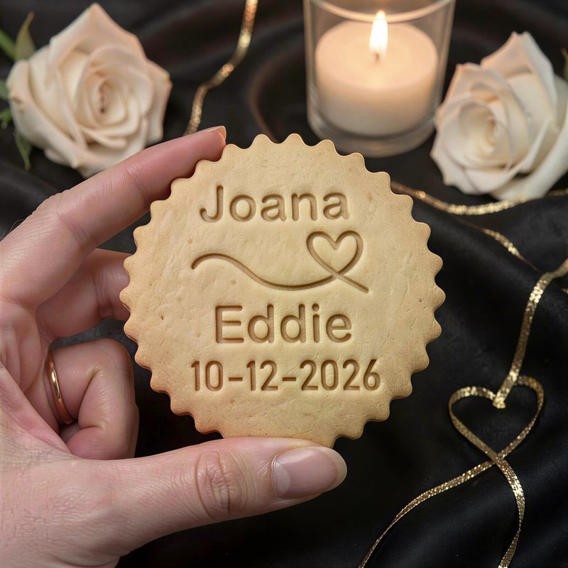 Personalized Wedding Cookie Stamp Set with Cutter, Names & Date Fondant Embosser