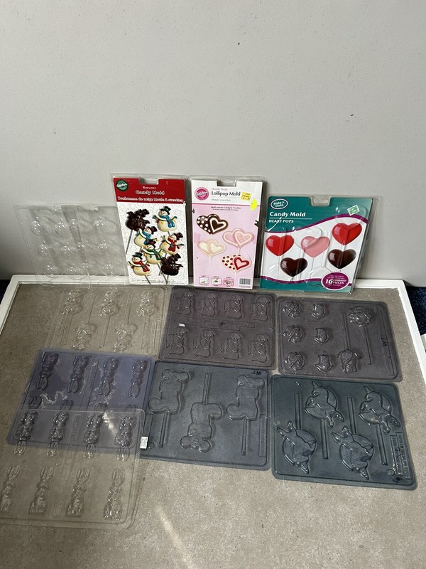 Chocolate Candy Mold Sheets Lot Of 12 Hearts, Christmas, Pumpkins Unicorn Bunny gallery