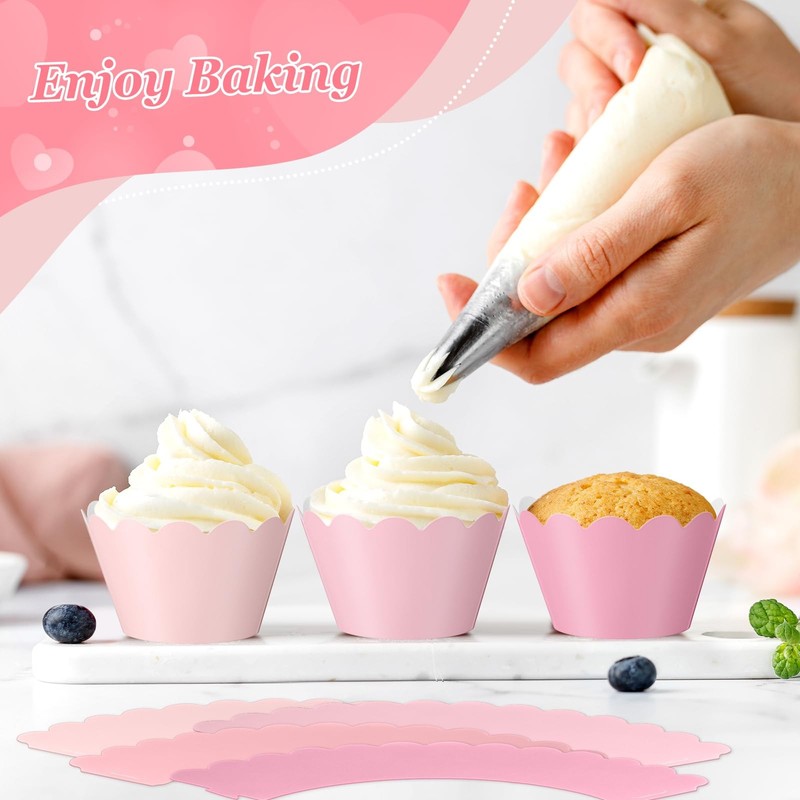 100 PCS Pink Valentines Day Cupcake Liners Pastel Scalloped Paper Wrappers gallery