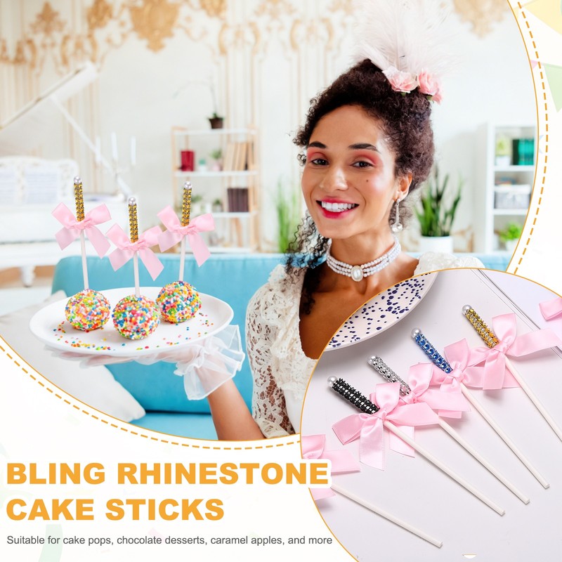 36 Pcs Cake Sticks with Crystals, Bows and Lollipop Lollipop, Red gallery