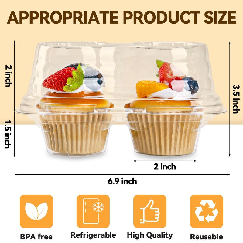 2 Count Cupcake Containers 25 Pack Cupcake Holder with Connected Airtight Lid... gallery