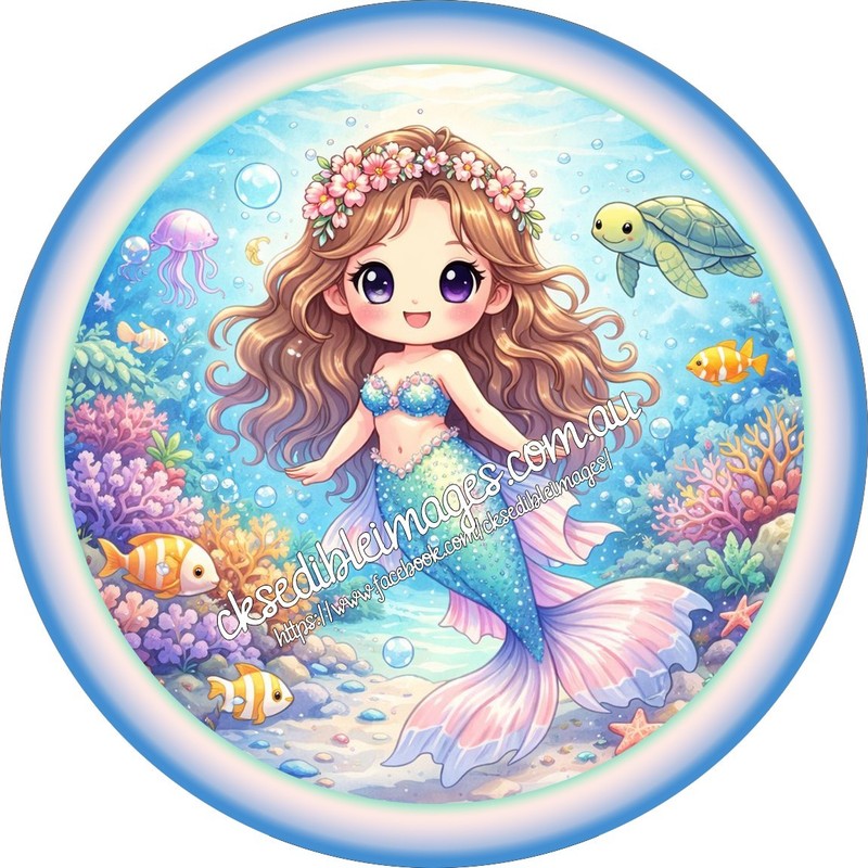 Cute Mermaid Edible Image Cake Cupcake Icing wafer Toppers 5-8 Inches