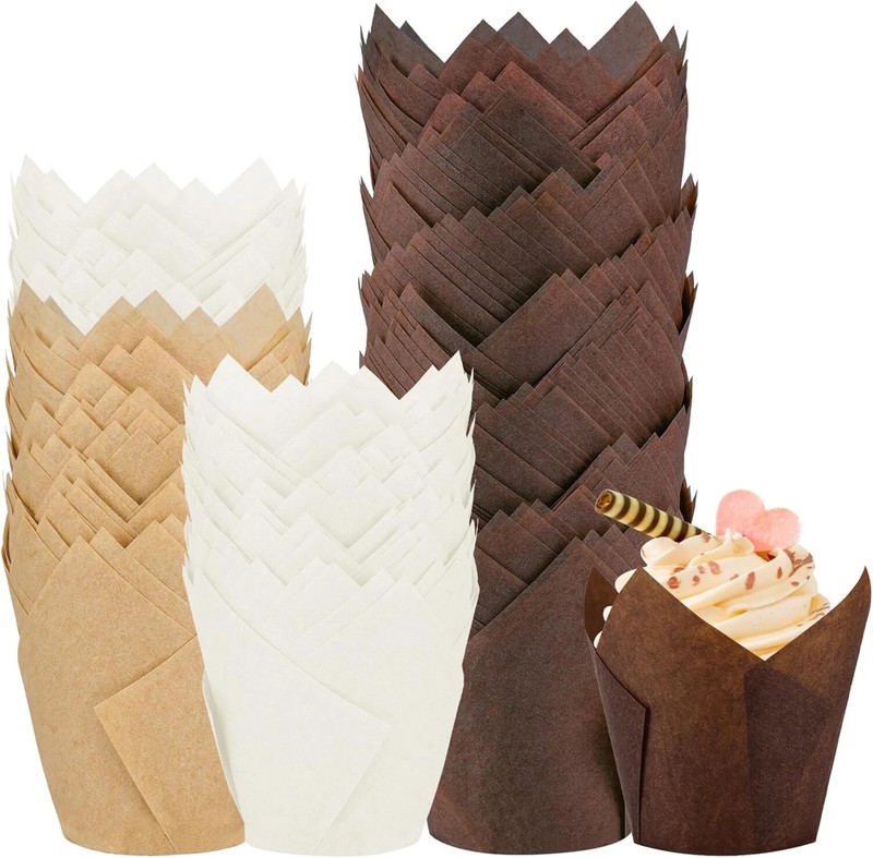 XP-ART 200PCS Tulip Cupcake Liners Parchment Baking Cups Muffin Wrappers Perf…
