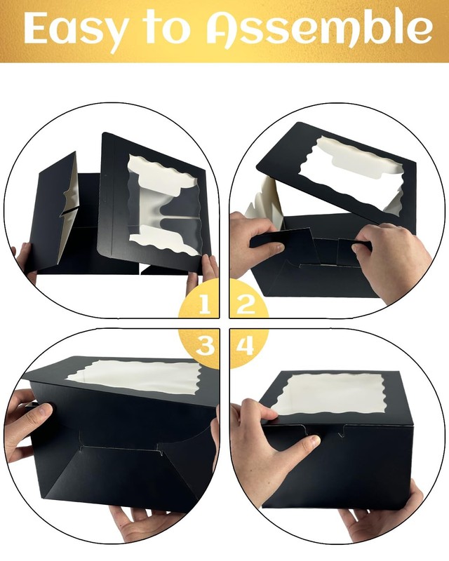 4 Sets 10x10x5 Black Cake Box, Window, 10 Round Cake Boards, Containers gallery