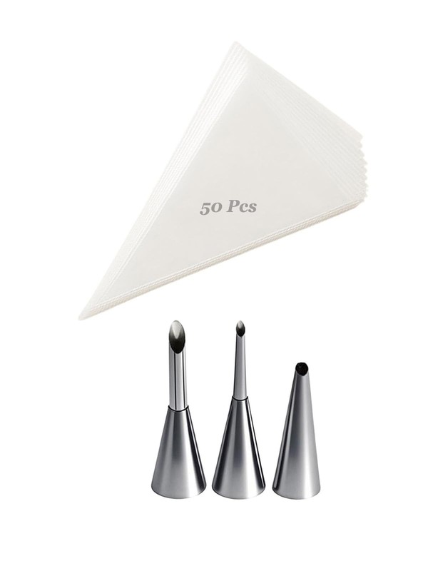 Bismark Cupcake Filling Piping Tips and Bags Set – 3 Long Nozzles with 50