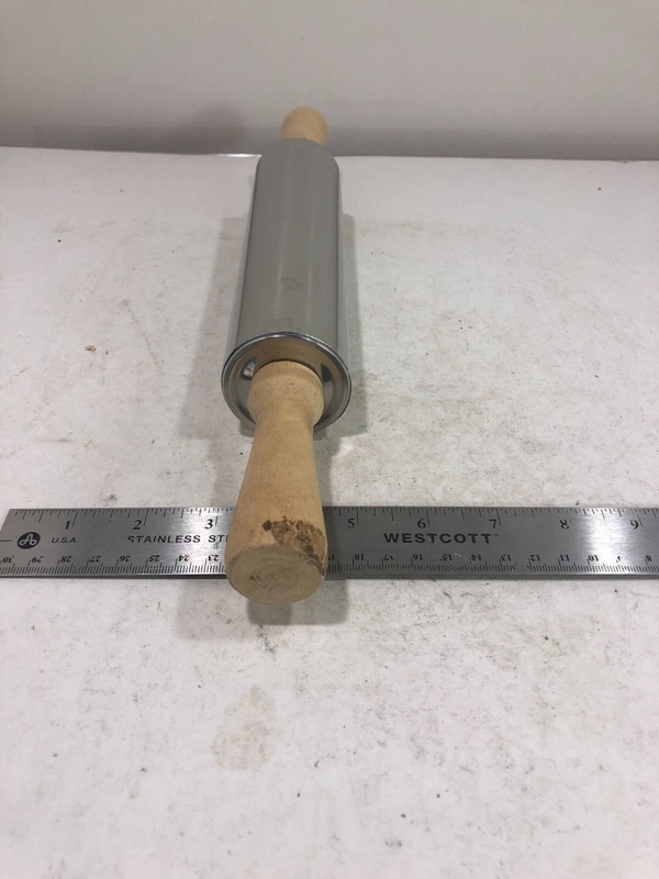 8" inch stainless steel traditional Rolling Pin w/ 2 handles OA 15" wood handles gallery
