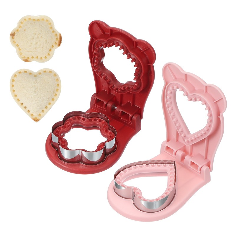 2 Pack Crustless Sandwich Cutter, Flower/Heart Shape(Red/Pink)