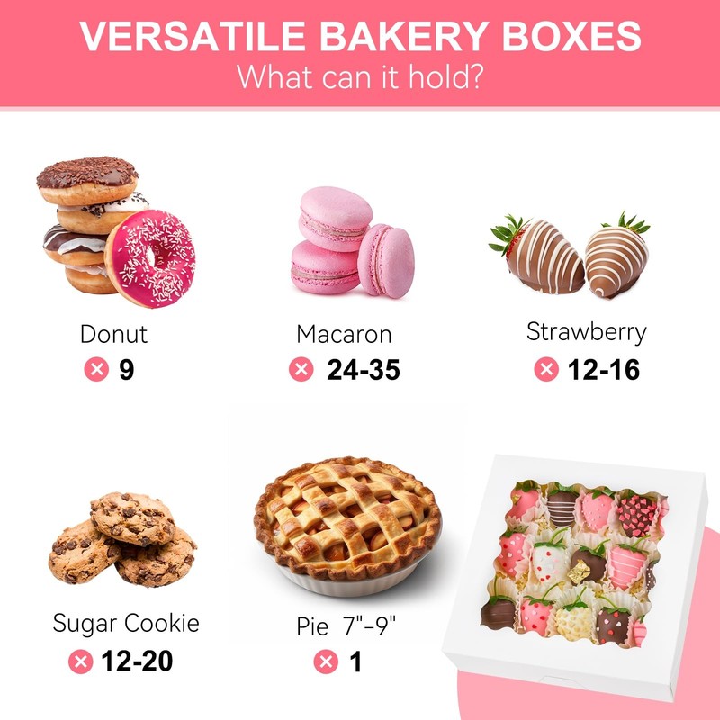 Kucoele 20 PCS Pie Boxes 9X9X2.5 Inches Bakery with Window Auto-Popup Cookie gallery