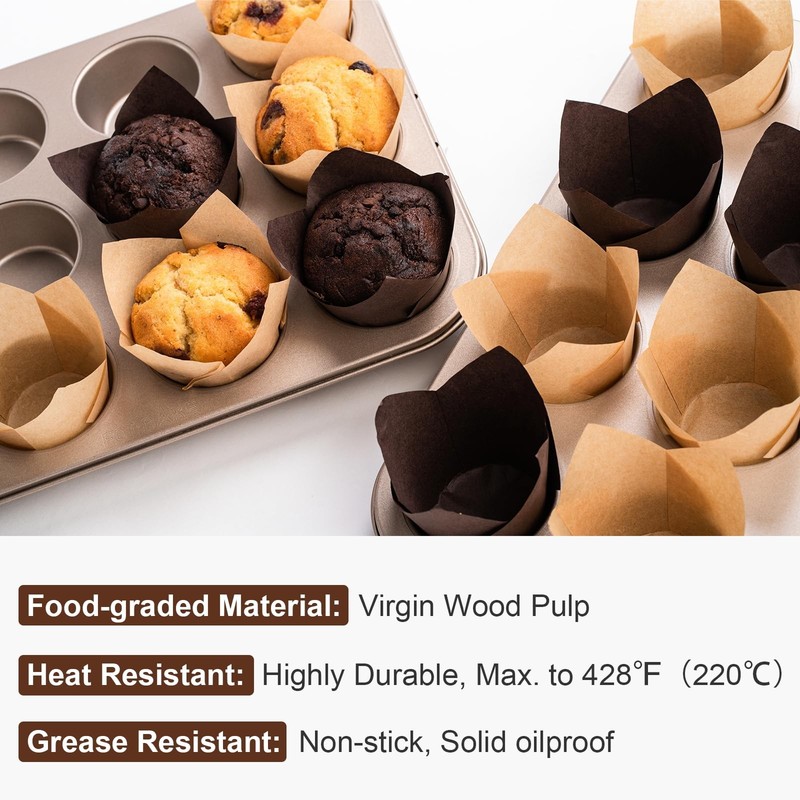 200 Pcs Tulip Cupcake Liners Unbleached Parchment Paper Muffin Liners Wrappers gallery