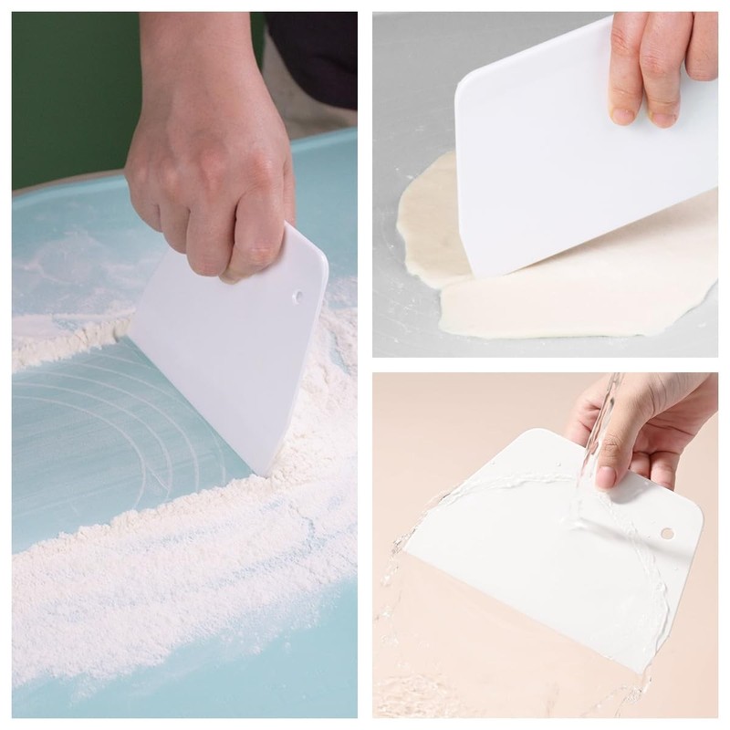 3 Piece Plastic Dough Scraper, Food Grade Trapezoidal Bread S/M/L, White gallery