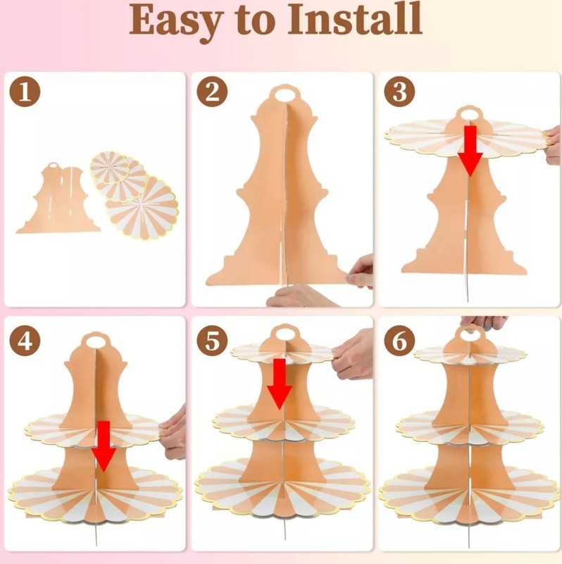 3-Tier Cardboard Cupcake Stand With Gold Trim, Orange & White Design, Easy Assem gallery
