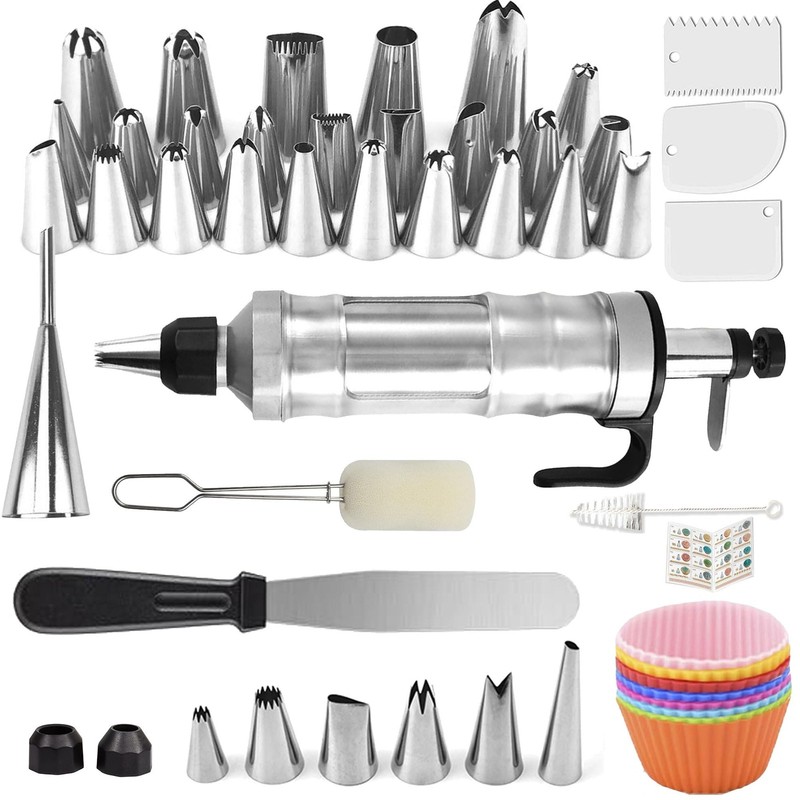 Dessert Decorating Syringe Set, Icing Piping Kit Stainless Steels Cake Black