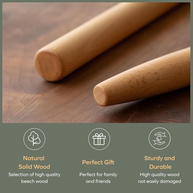 Durable 15.75-Inch Beech Wood Rolling Pin - Effortless Dough Rolling Delight gallery