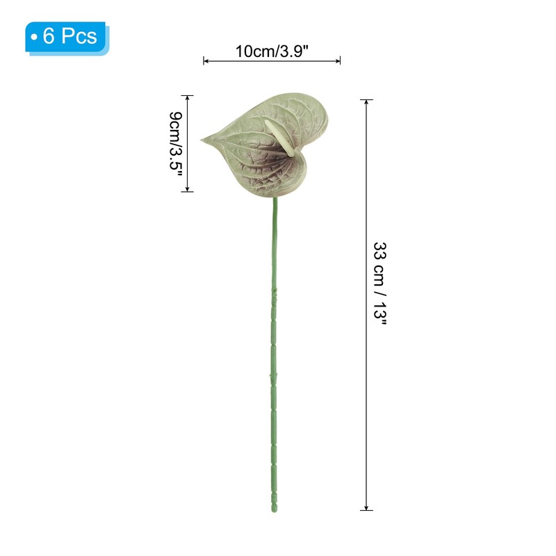 6Pcs 13" Artificial Anthurium Lily Flowers Floral Bouquet Decor, Grey Green gallery