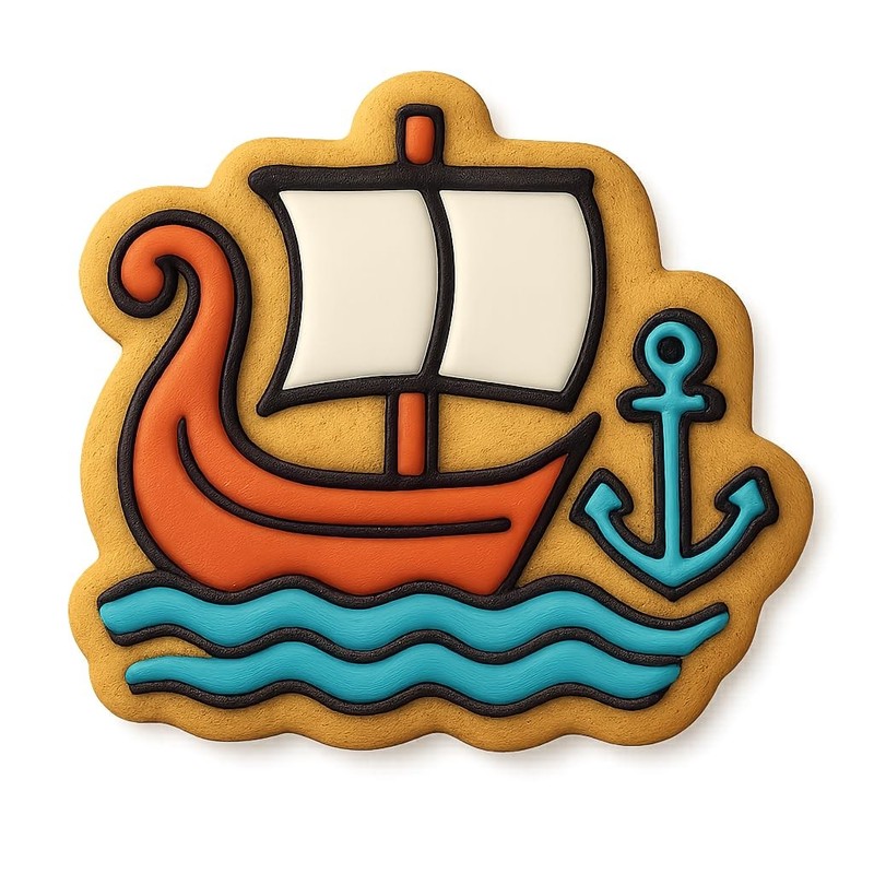 Anchored Viking Ship Cookie Cutter & Stamp, Fondant & Clay Cutter - 4x3.6" gallery