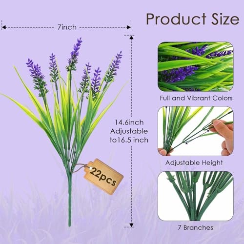 Pcs Artificial Outdoor Flowers UV Resistant Lavender Fake Greenery 22 Purple gallery