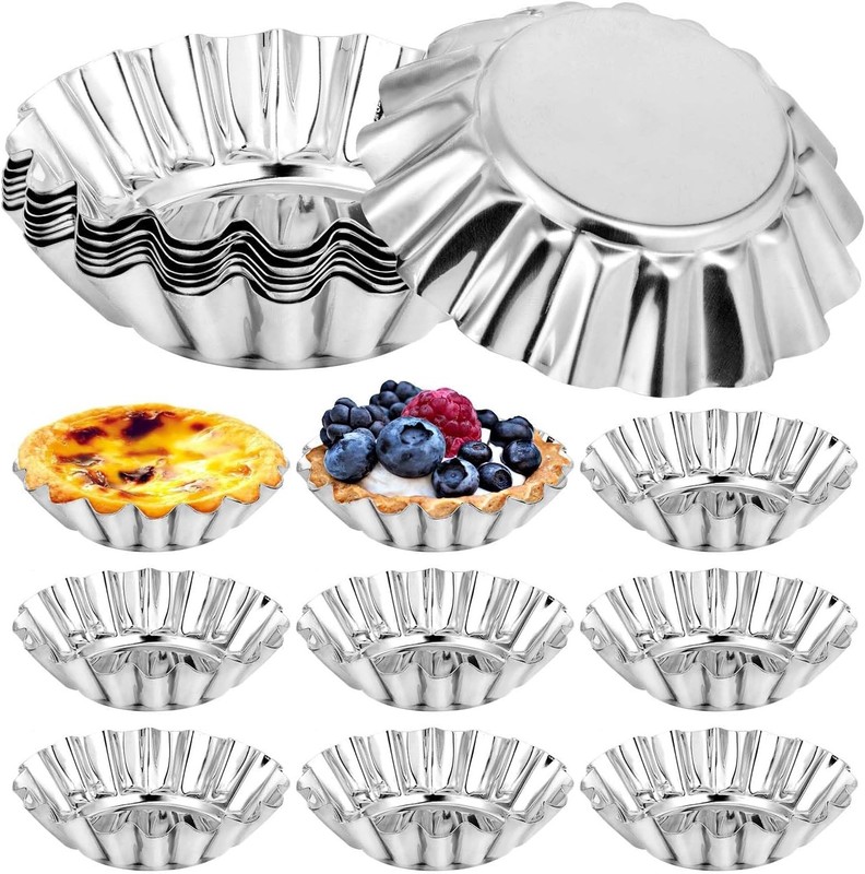 20 moldes de acero inoxidable para tartas pequeñas de 7,6 cm, moldes portuguese