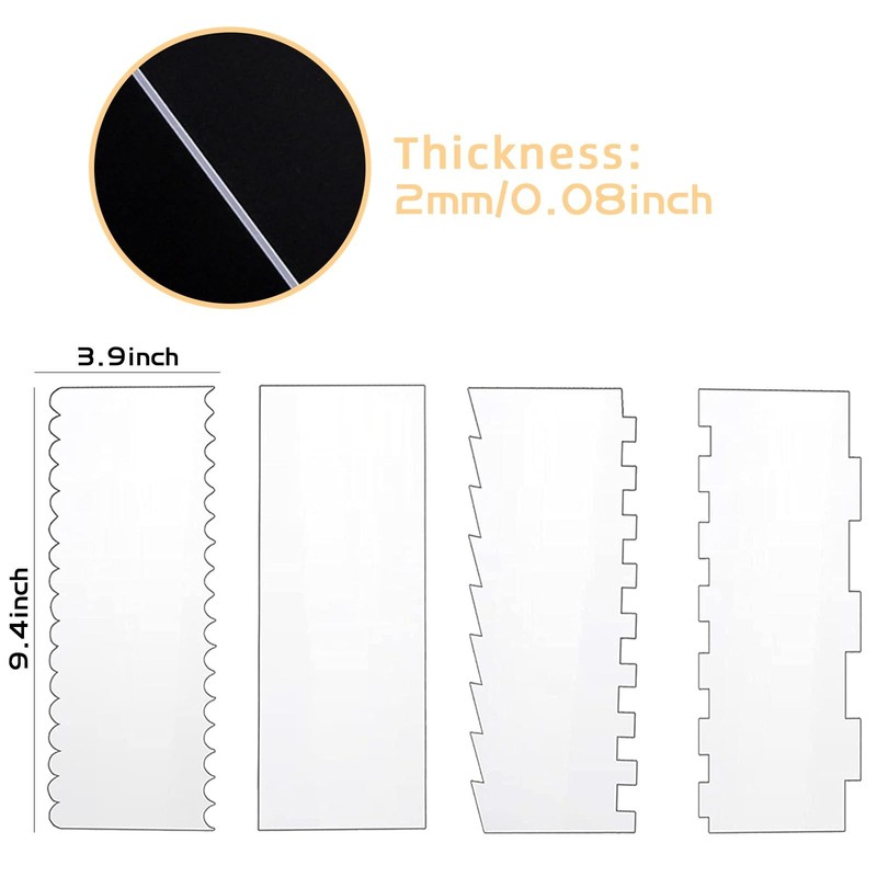Acrylic Cake Scraper Set 4 PCS Large Transparent Smoother for Butter Cream gallery