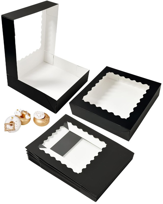 36 PCS Black Pie Boxes, 9x9x2.5 inch, Window, Auto-pop Up, Bakery, Cookie gallery