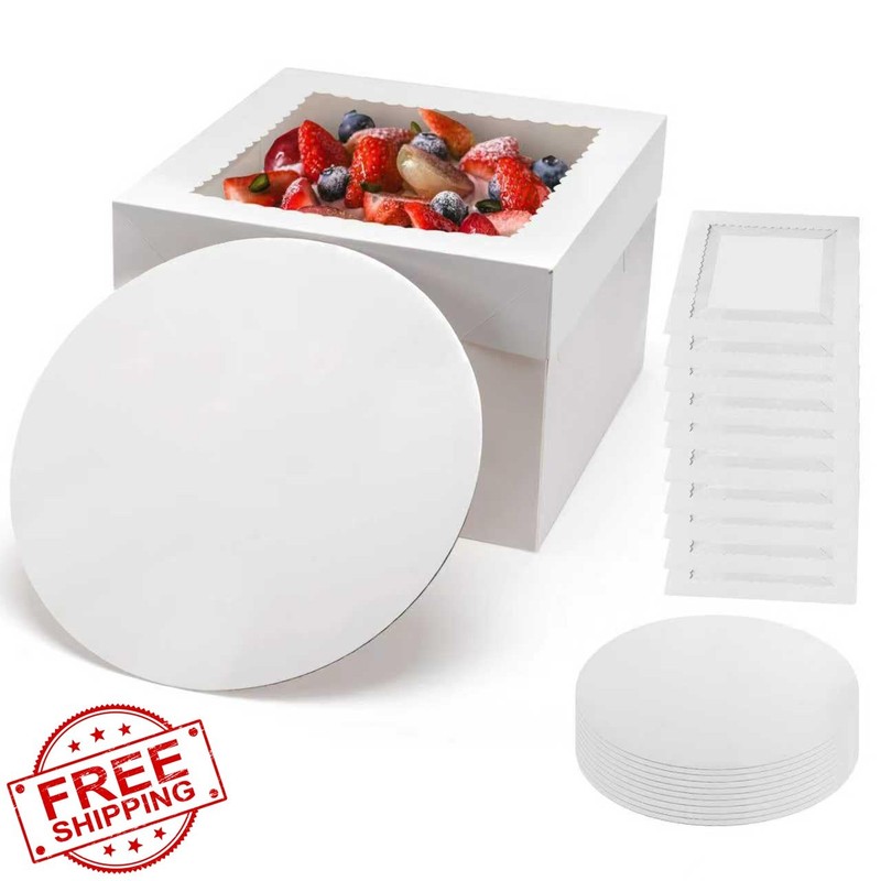 Tall Cake Boxes 15 ct, 12x12x8 Inch Bakery Boxes with Clear Window