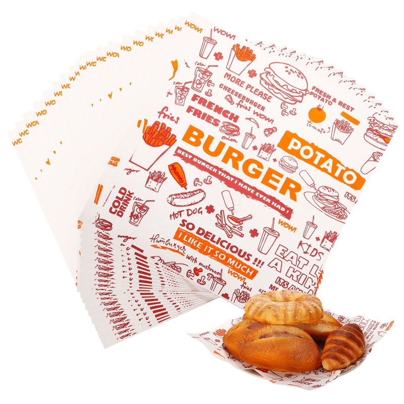 50Pcs 11.5×11.5″ Sandwich Wrapping Paper for Party Fair, Yellow (Hamburger)