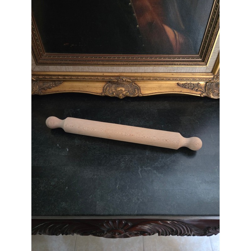 Vintage Beech Wood Rolling Pin 15.75″ Straight Barrel Double Handle Rustic