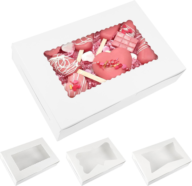 48Pcs Bakery Boxes,12X8X2.5 Inches Cookie Boxes with 3 Style Window for Chocolat