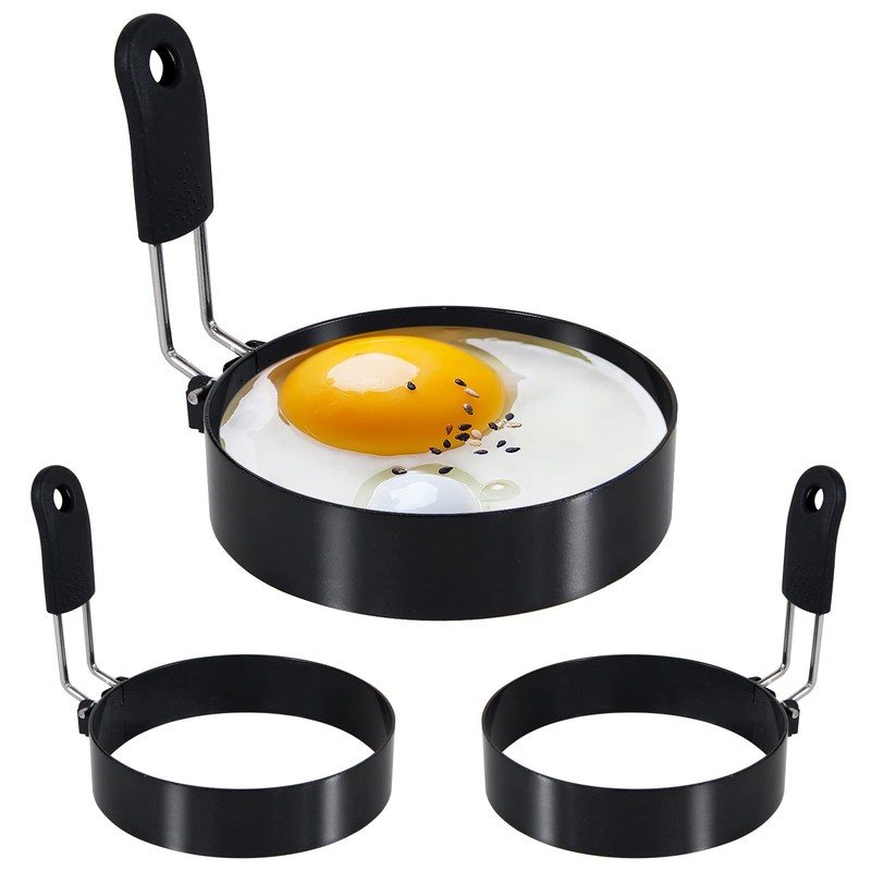 3 Packs 3.5 Inch Stainless Steel Egg Rings Set with Silicone Handle Nonstick