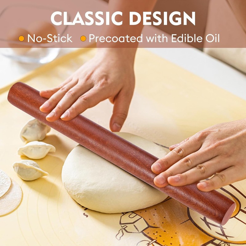 Wood Rolling Pin (15.75 Inches), Non-Stick for Baking, gallery
