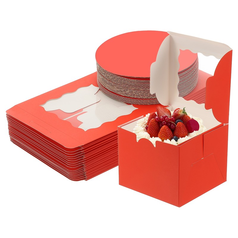 18 Pcs 6 x 6 x 5 Inch Cake Boxes with Window, Red