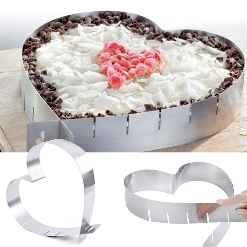 2PCS Stainless Steel Adjustable Heart – Shaped Cake Ring for Baking, Pastry T…