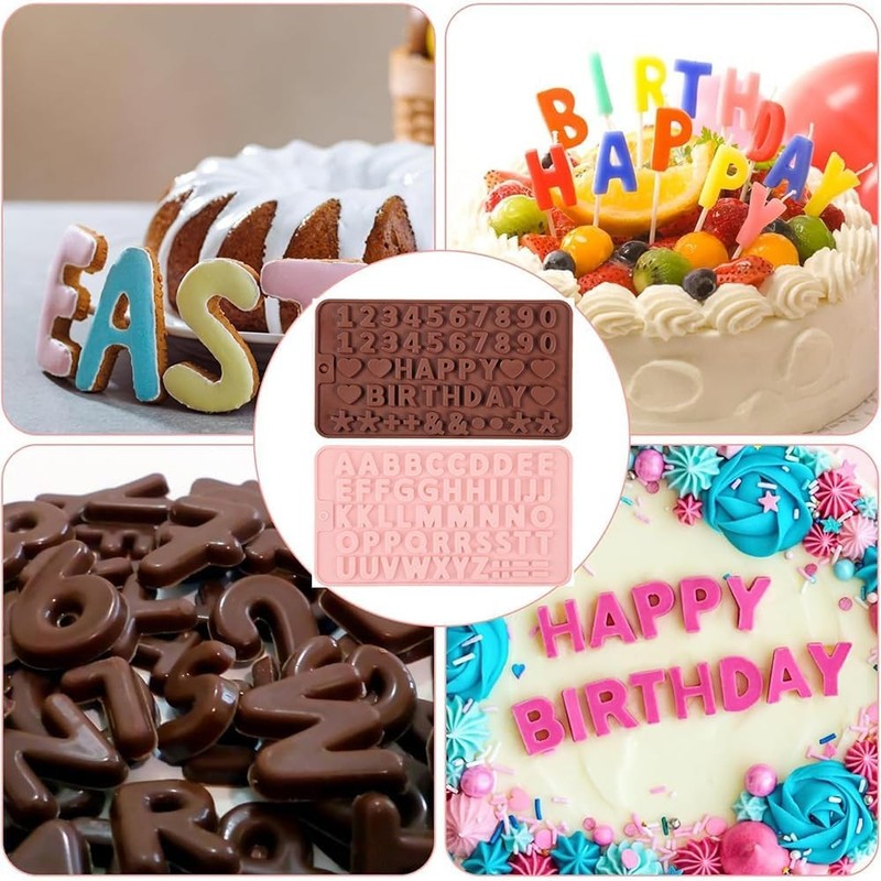 2-Pack Silicone Alphabet & Number Chocolate Molds – Birthday Cake DIY Set gallery