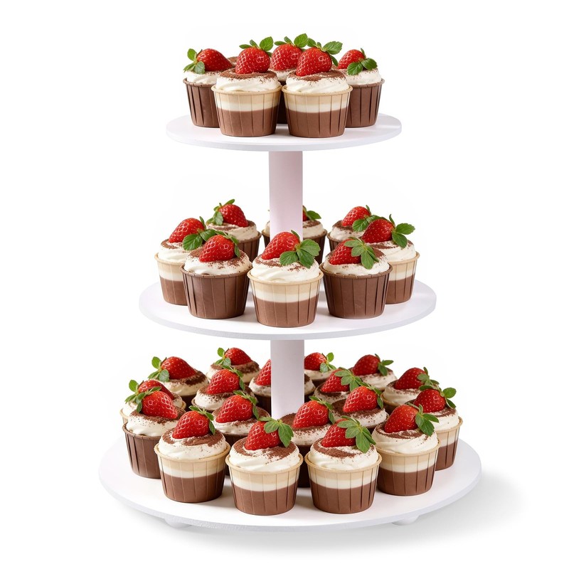 3-Tier Wooden Cupcake Stand:12in White Round Tiered Cake Stand,Dessert Displa…