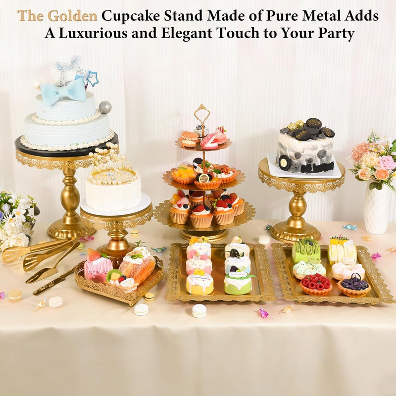 12 Set of Gold Cake Stand, Metal Gold Cupcake Stand and Bases Para Postres De Me gallery