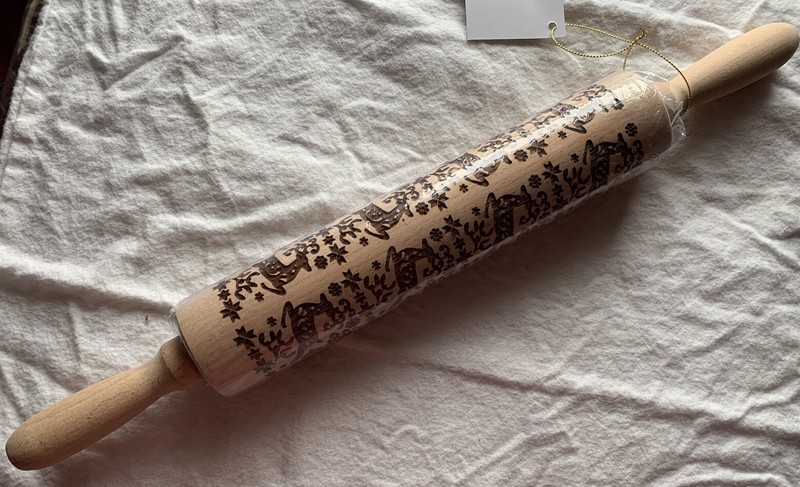 Danbury Mint Christmas Wooden Rolling Pin Reindeer Bell Tree Holly Snowflake NEW