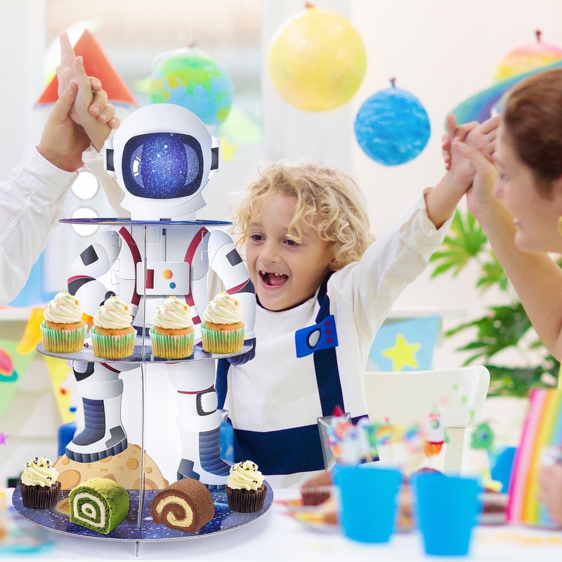 Outer Space Cupcake Stand - 3 Tier Astronaut Boy Cake Holder Decorations Dess... gallery