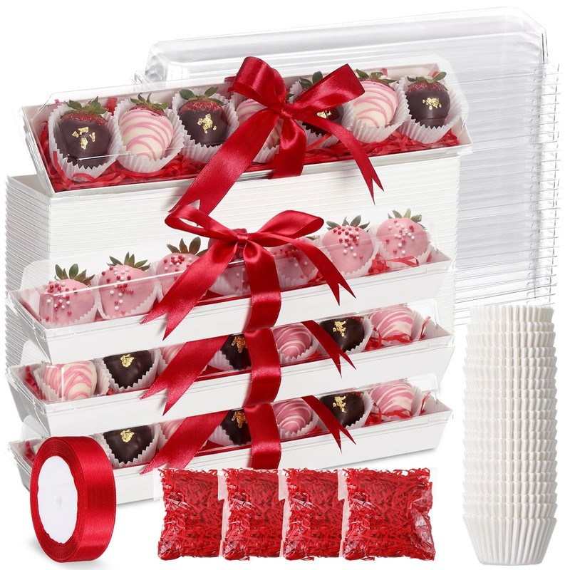 Chocolate Strawberry Boxes with Clear Lids Disposable Macaron Boxes with Food…