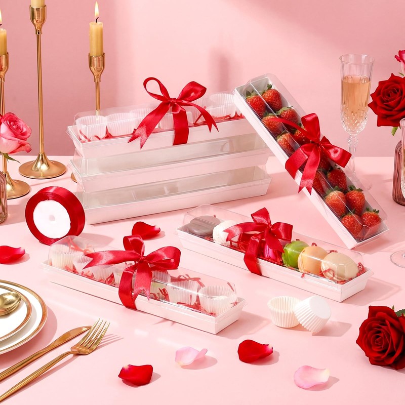 Chocolate Strawberry Boxes with Clear Lids Disposable Macaron Boxes with Food... gallery