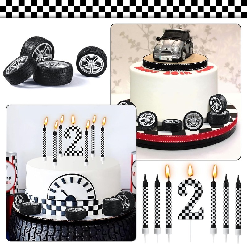 13 Pcs Racing Cars Themed Birthday Candles, Black and White Checkered Birthday gallery