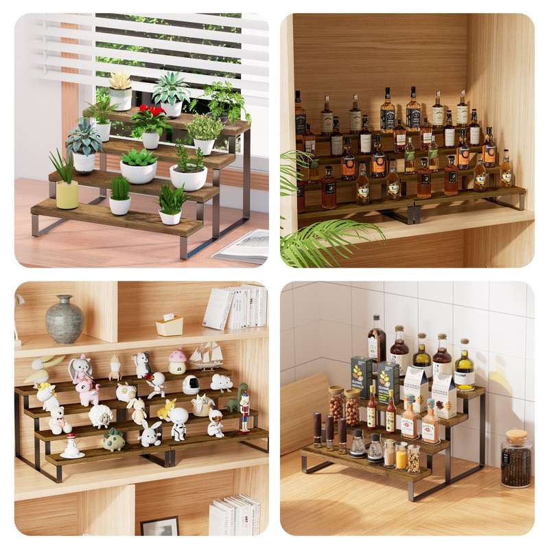Rustic Wood Stair Cupcake Stand, 4 Tier Stepped Cupcake Holder for Party, Far... gallery