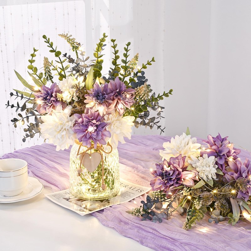 Martine Mall Fake Flowers In Vase Lights Faux Flowers In Vase Dahlia Artificial gallery