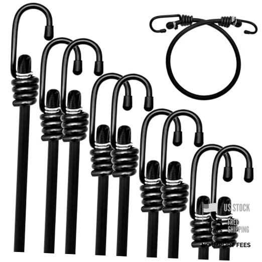 Heavy Duty Bungee Cords with Hooks, Assorted Sizes for Bikes, 2″x4″x6″x8″x10″