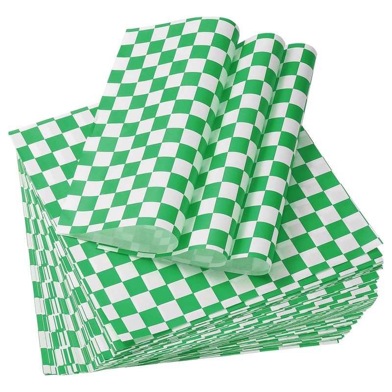 100Pcs Wax Paper Sheets for Food, 11.8″ Plaid Wrapping Paper Sheets, Green