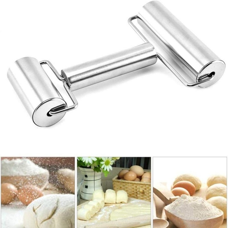 Durable Roller Stainless Steel Dough Rolling Pin Home Pie Pizza Bread Baking gallery