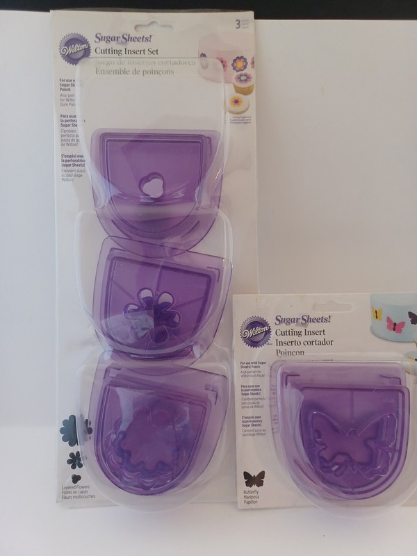 Wilton 4 Piece Sugar Sheets Layered Flowers, Butterfly Cutting Inserts Brand New